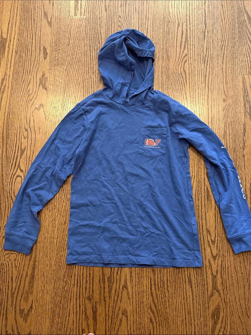 Vineyard Vines Kids Blue Hooded Long-Sleeve Tee with Pocket Logo